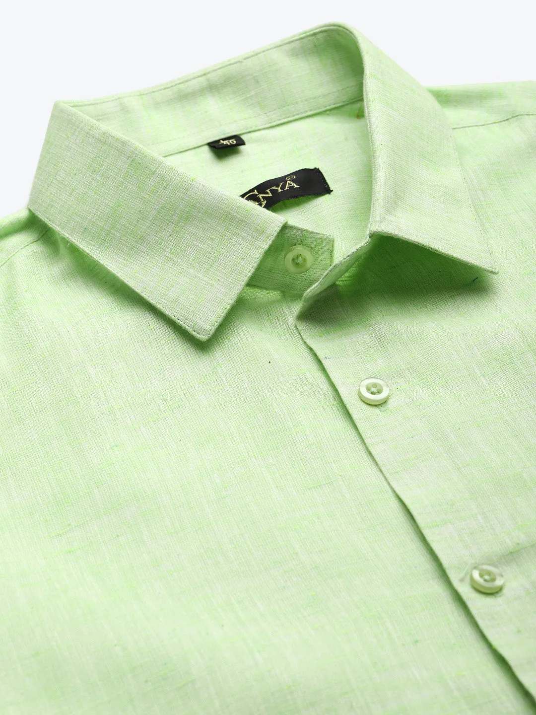 Men's Cotton Blend Lime Green Classic Formal Shirt - Sojanya