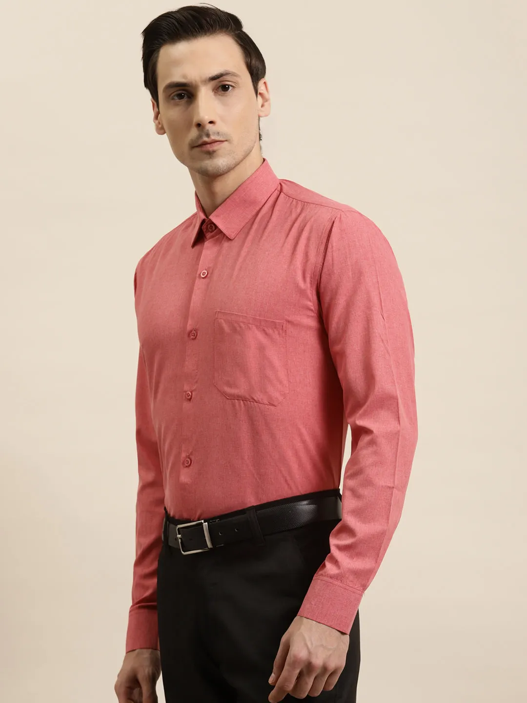 Men's Cotton Coral Formal Classic Shirt - Sojanya