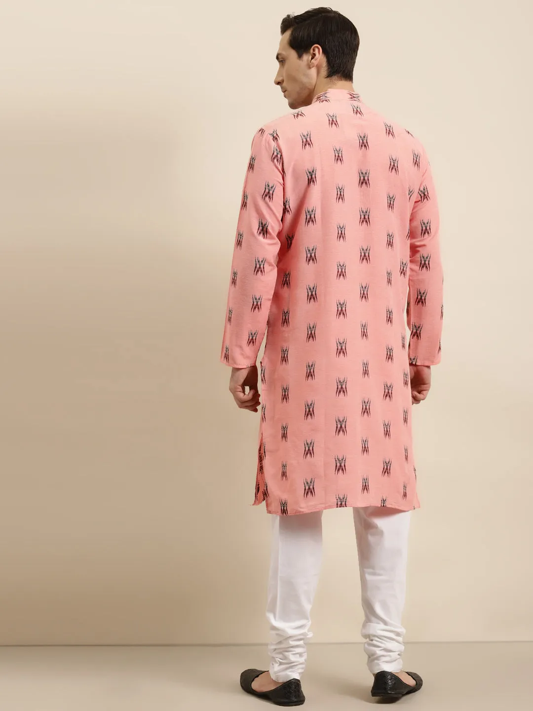 Men's Cotton Dark peach & Black Kurta - Sojanya