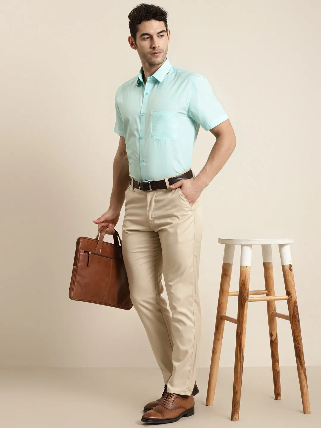 Men's Cotton Light Green Half sleeves Casual Shirt