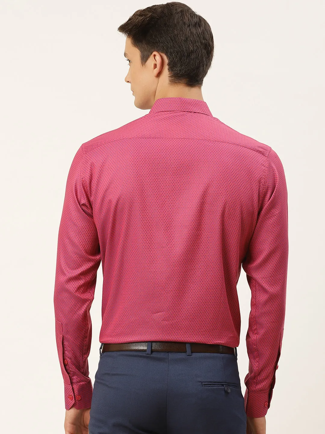 Mens Cotton Pink & Navy Blue Self Design Formal Shirt - Sojanya