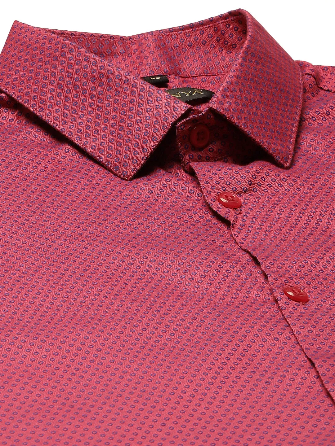 Mens Cotton Pink & Navy Blue Self Design Formal Shirt - Sojanya