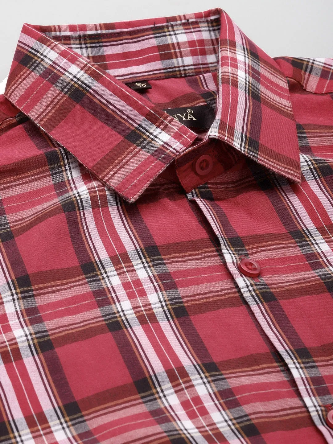 Men's Cotton Red & White & Check Formal Shirt - Sojanya