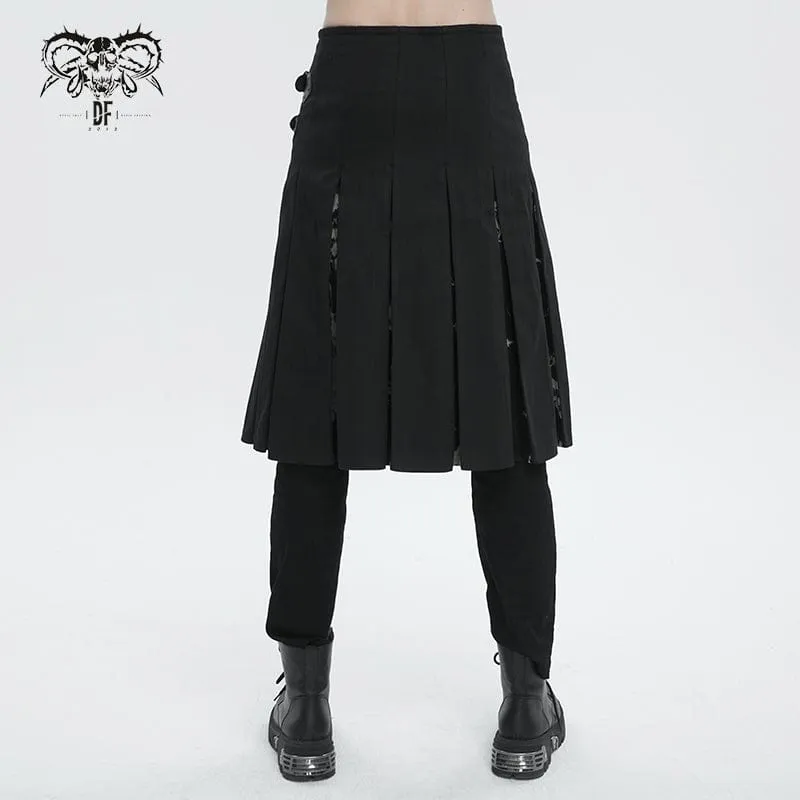 Men's Gothic Tie-dyed Splice Kilt with Waistbag