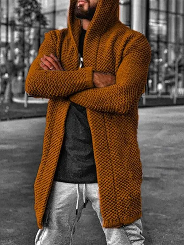 Men's hooded long sleeve knitted sweater cardigan