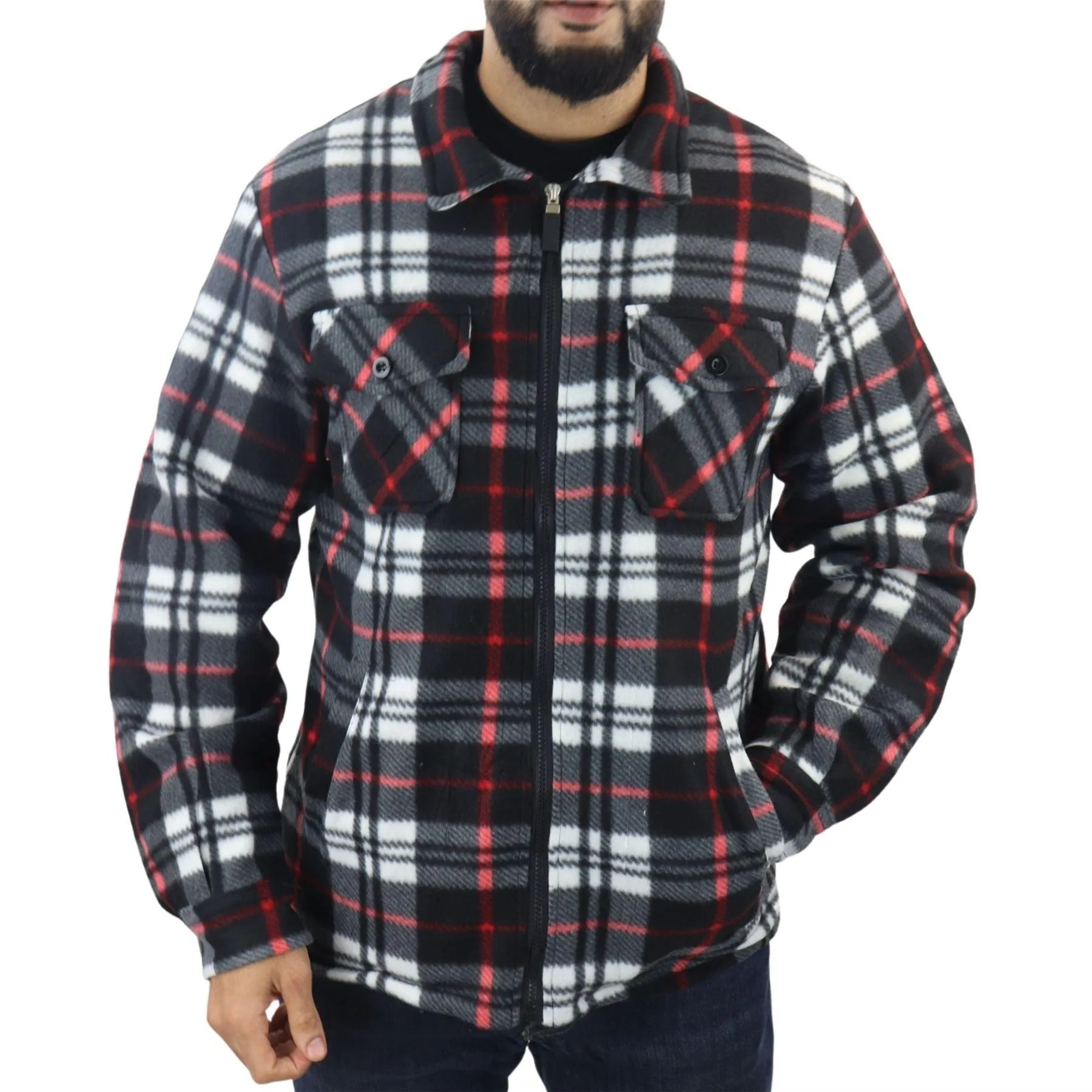 Men's Jumper Thermal Fleece Fur Lined Lumberjack Zipped Check Winter Shirt