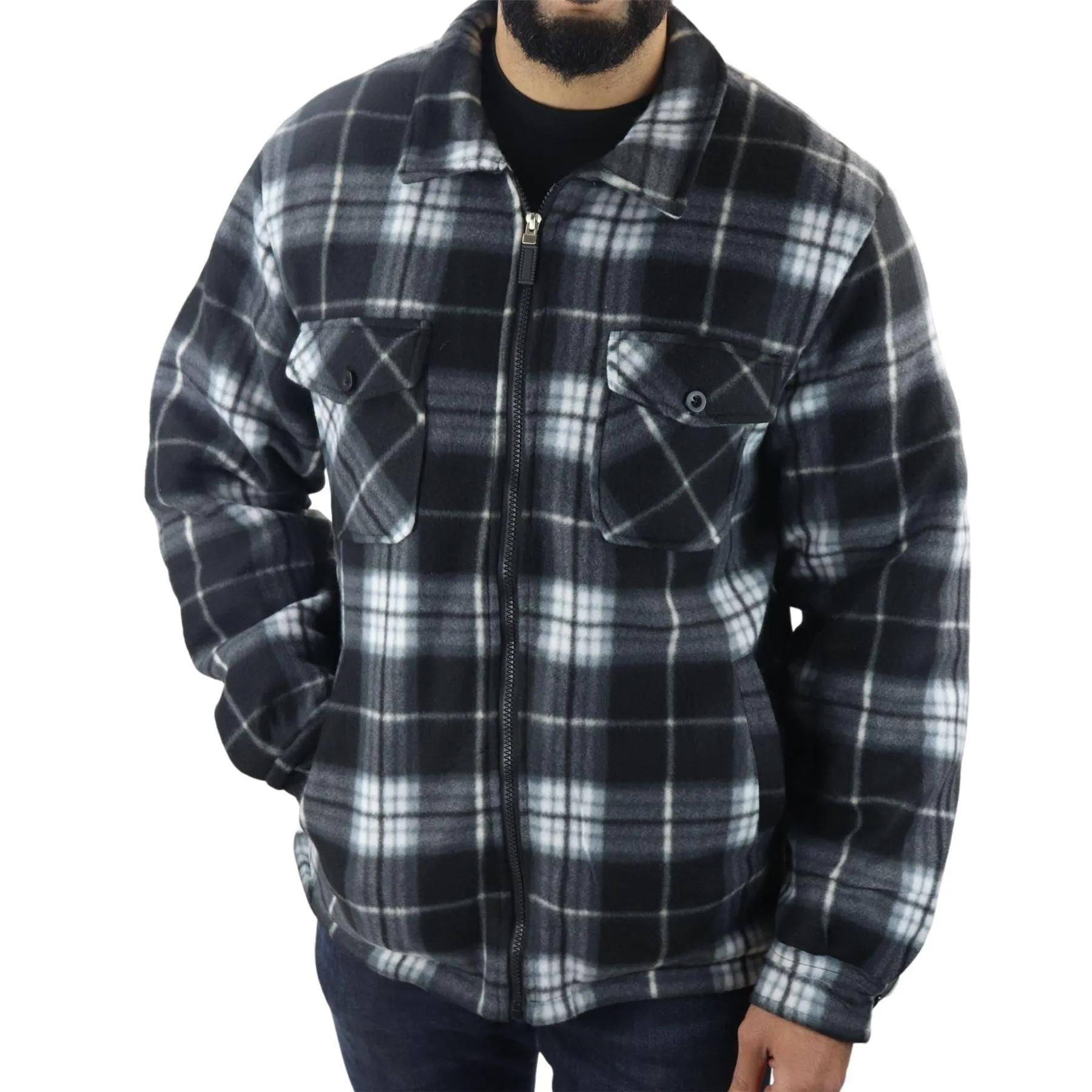 Men's Jumper Thermal Fleece Fur Lined Lumberjack Zipped Check Winter Shirt