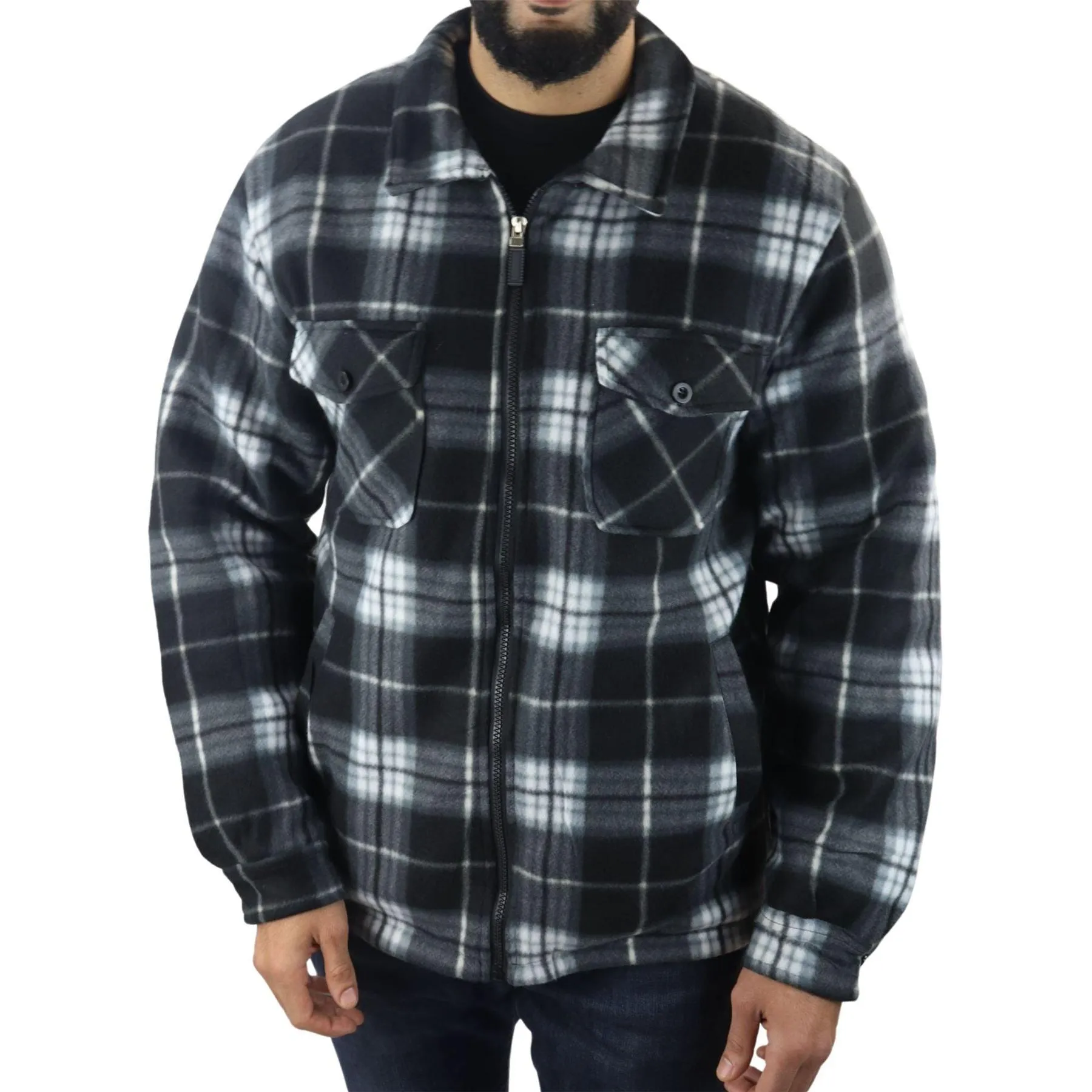 Men's Jumper Thermal Fleece Fur Lined Lumberjack Zipped Check Winter Shirt