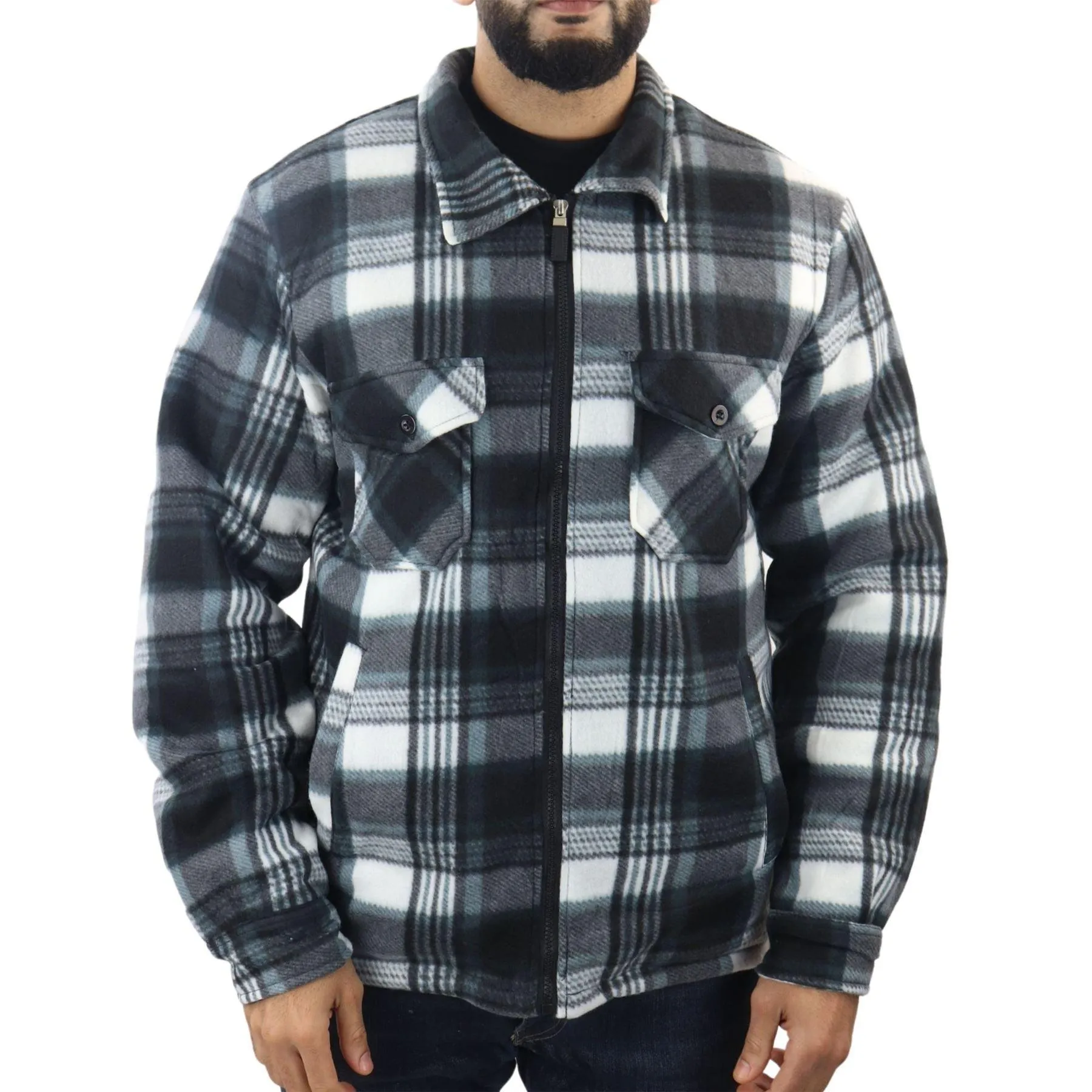 Men's Jumper Thermal Fleece Fur Lined Lumberjack Zipped Check Winter Shirt