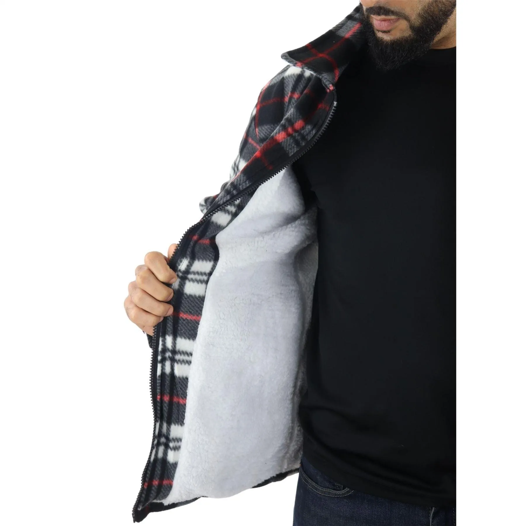 Men's Jumper Thermal Fleece Fur Lined Lumberjack Zipped Check Winter Shirt