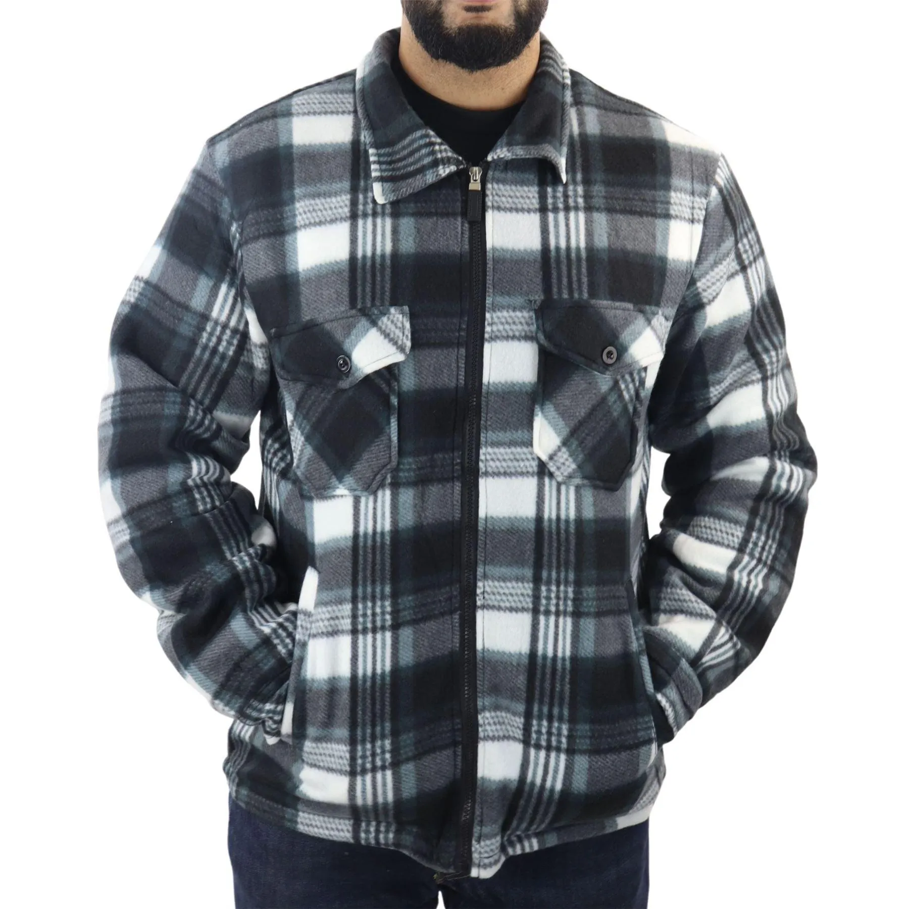 Men's Jumper Thermal Fleece Fur Lined Lumberjack Zipped Check Winter Shirt