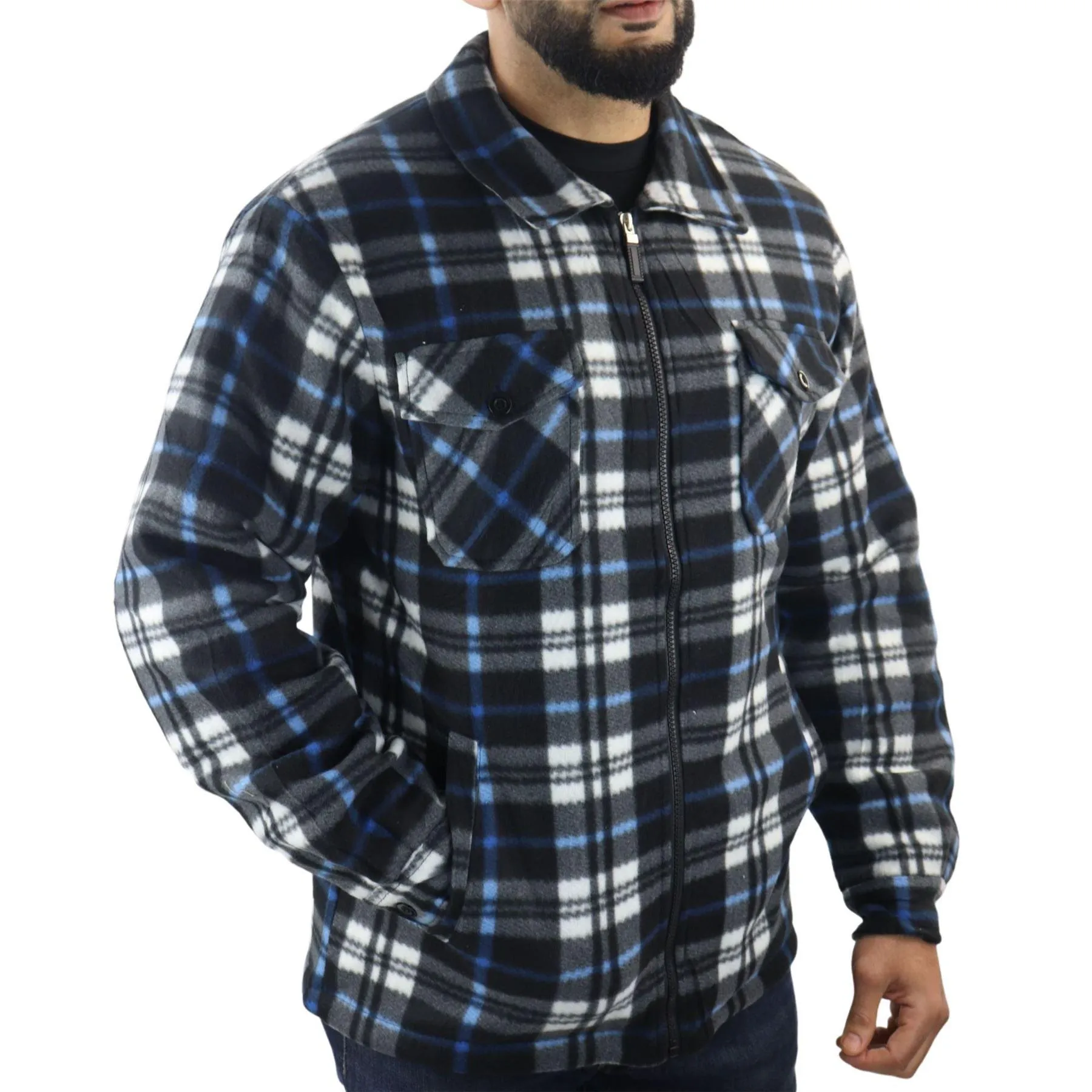 Men's Jumper Thermal Fleece Fur Lined Lumberjack Zipped Check Winter Shirt