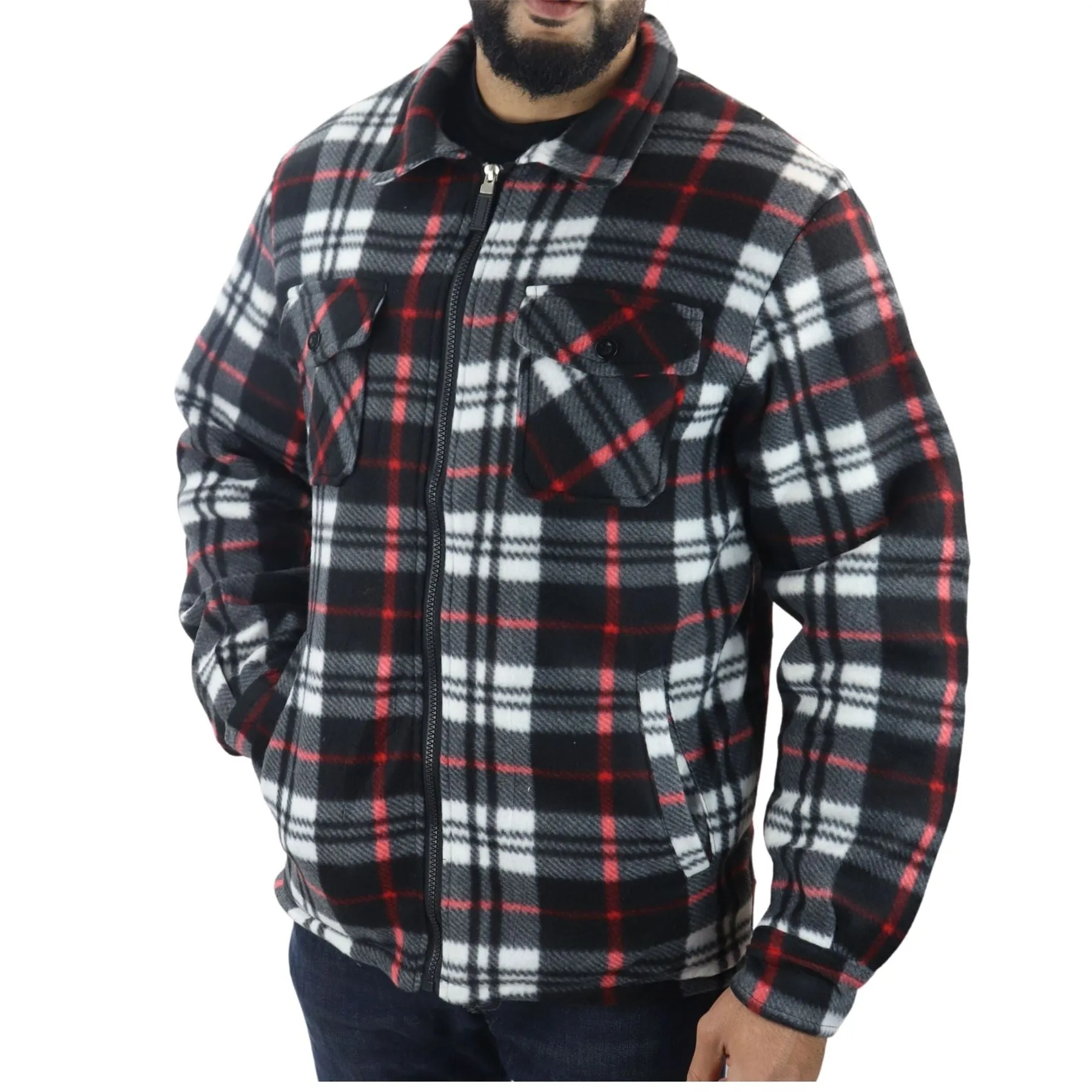 Men's Jumper Thermal Fleece Fur Lined Lumberjack Zipped Check Winter Shirt