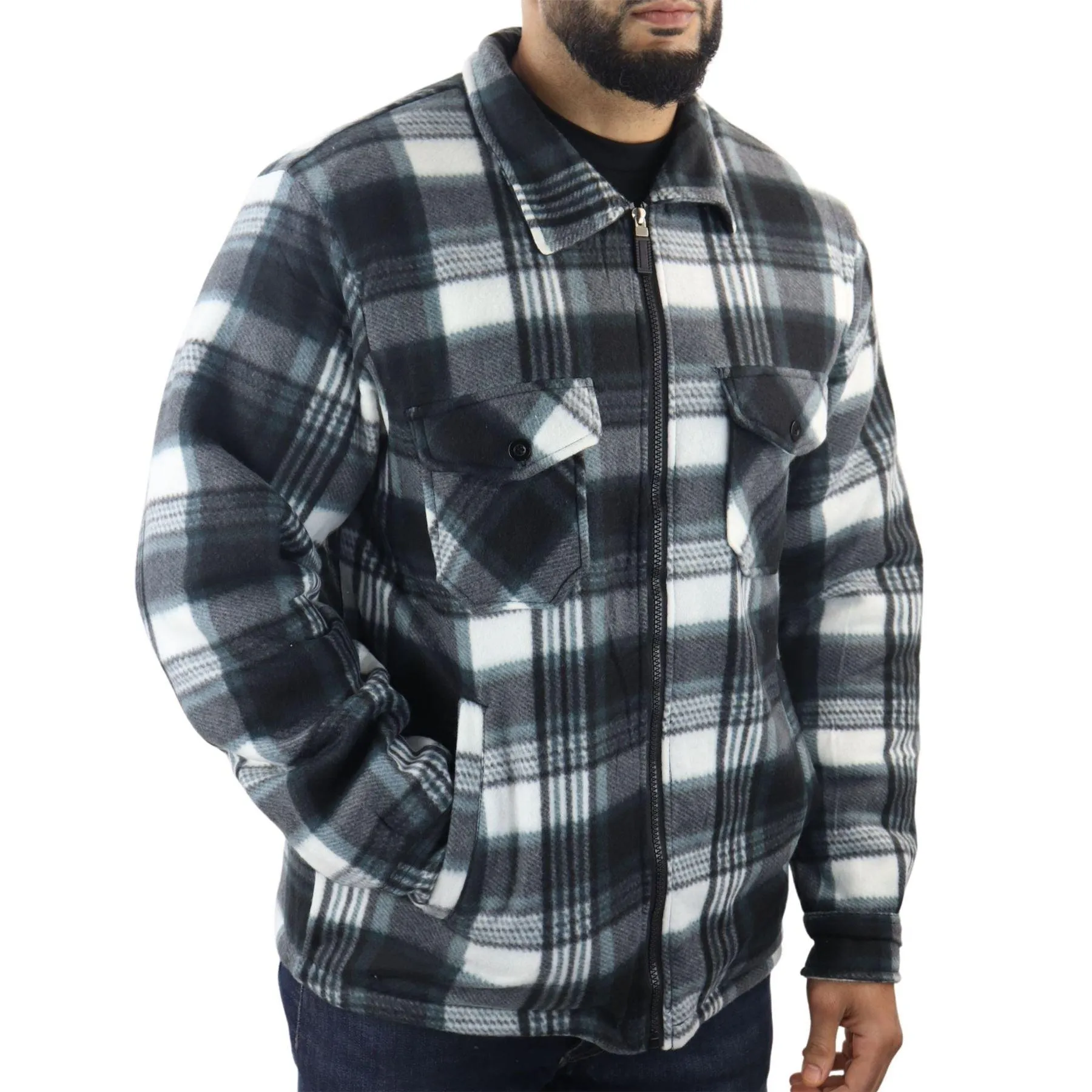 Men's Jumper Thermal Fleece Fur Lined Lumberjack Zipped Check Winter Shirt