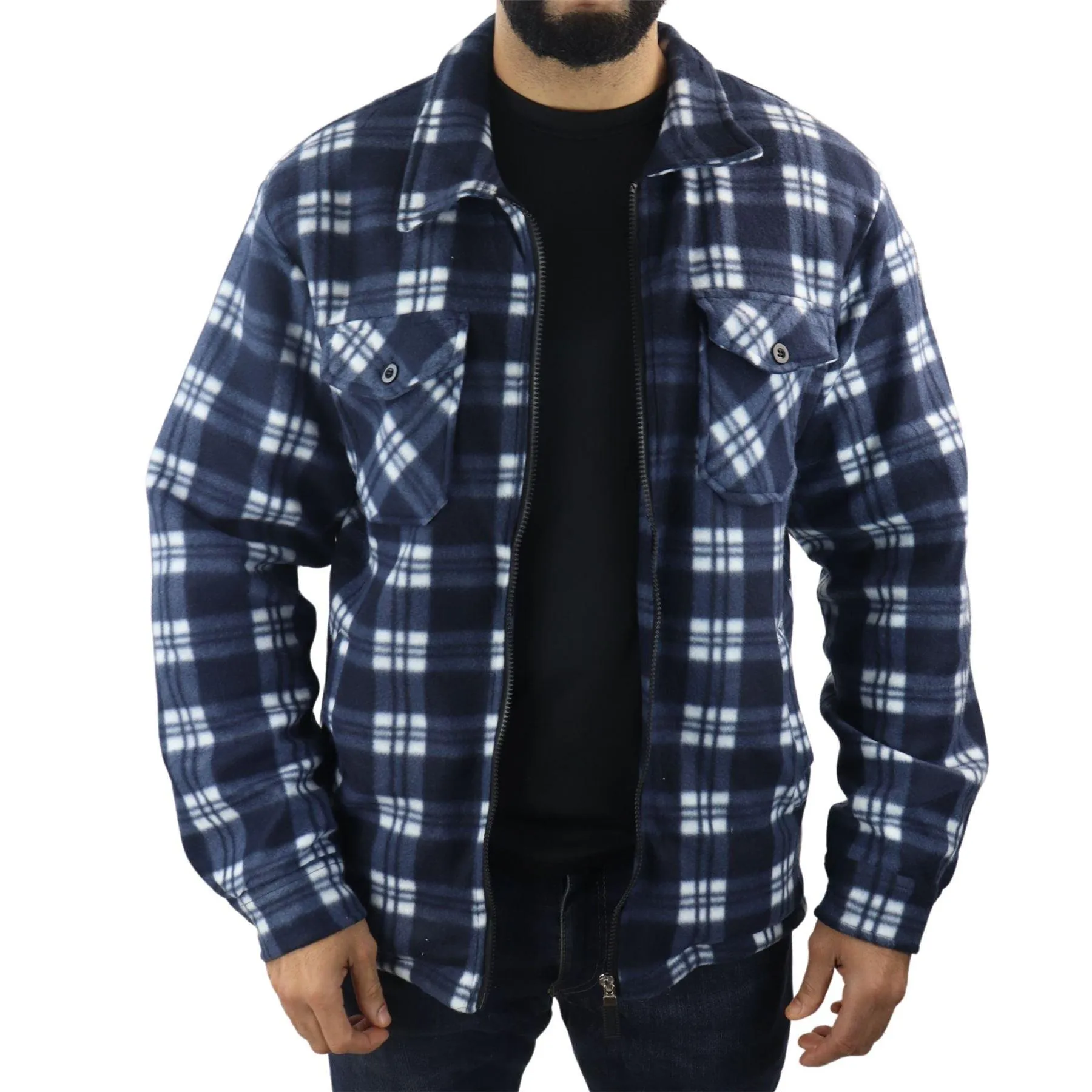 Men's Jumper Thermal Fleece Fur Lined Lumberjack Zipped Check Winter Shirt