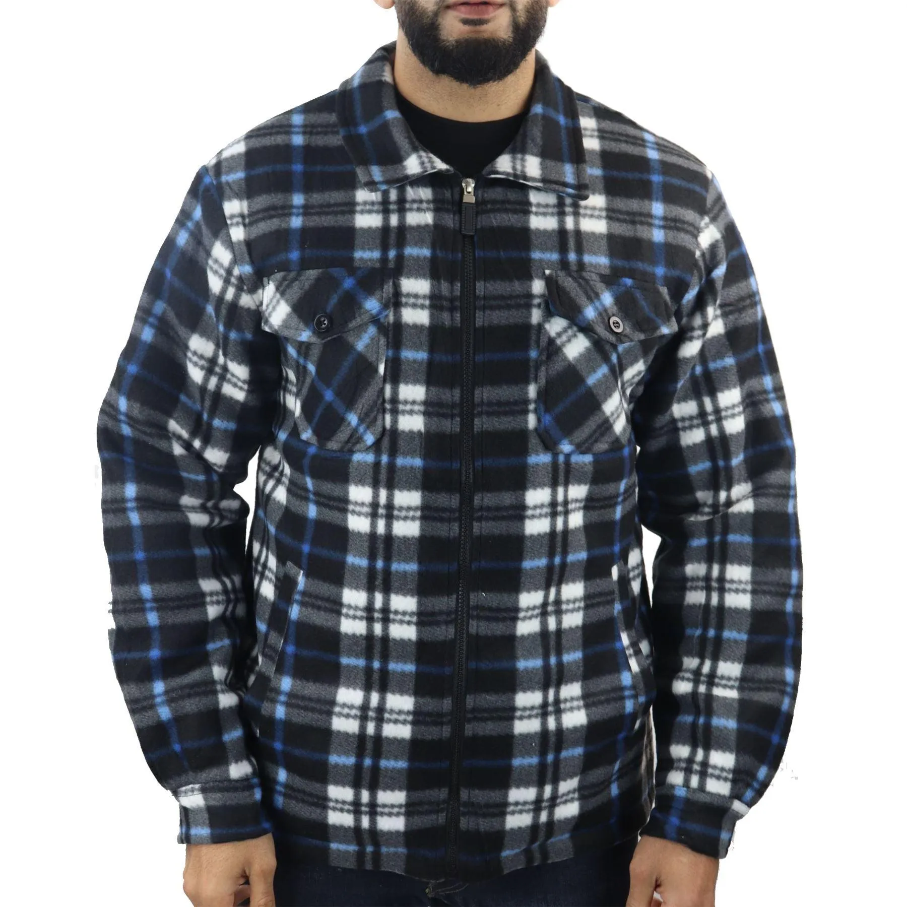 Men's Jumper Thermal Fleece Fur Lined Lumberjack Zipped Check Winter Shirt