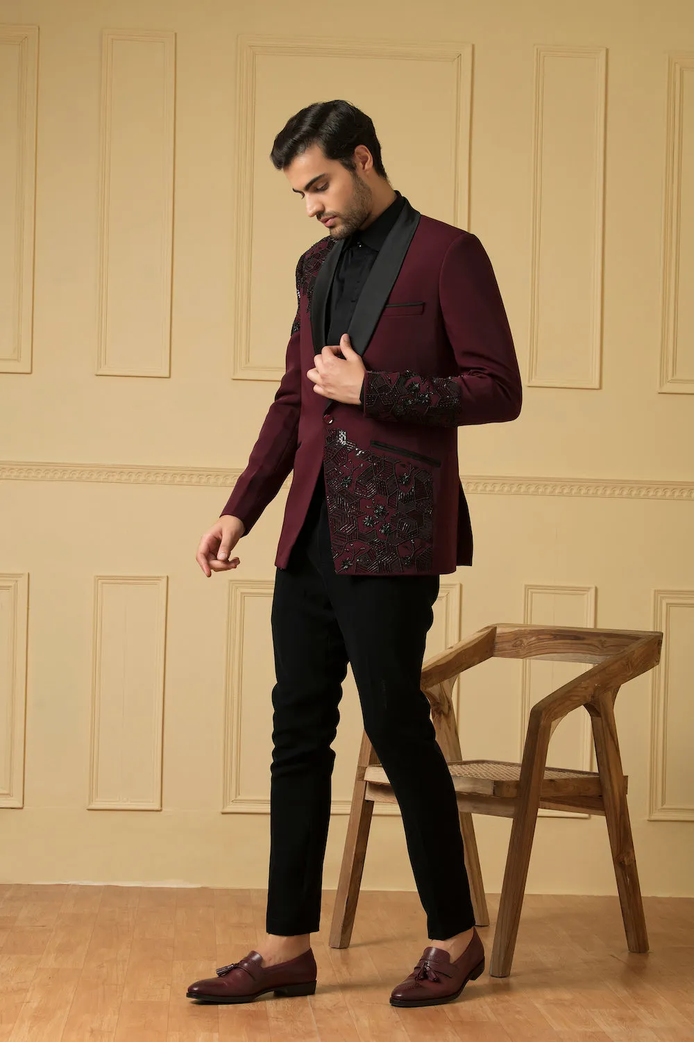 Men's Maroon Beads Blazer - Hilo Design