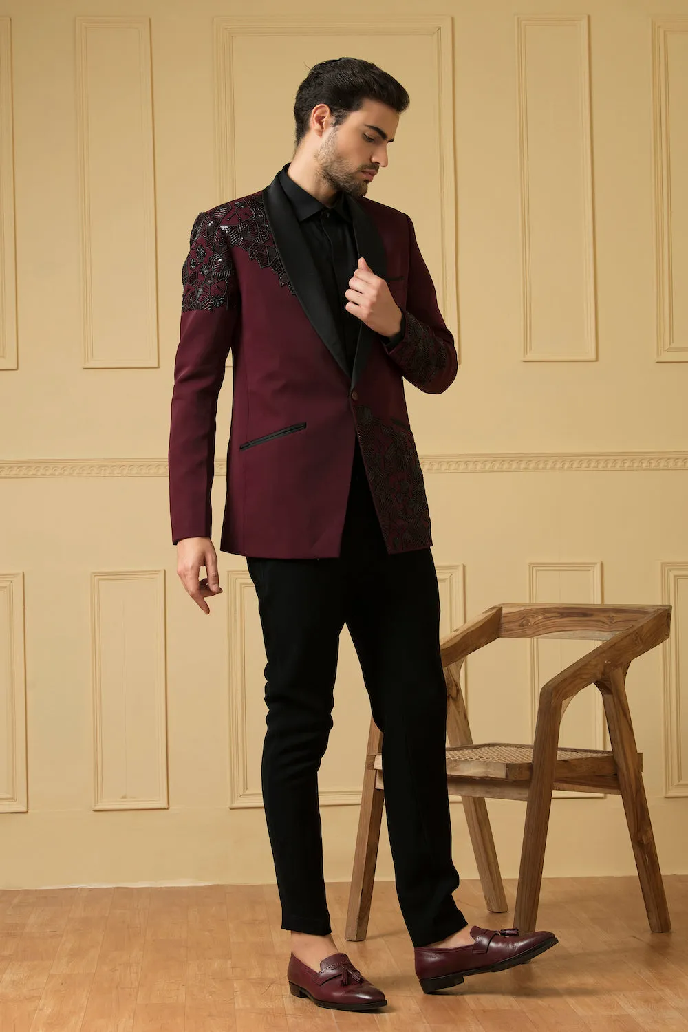 Men's Maroon Beads Blazer - Hilo Design