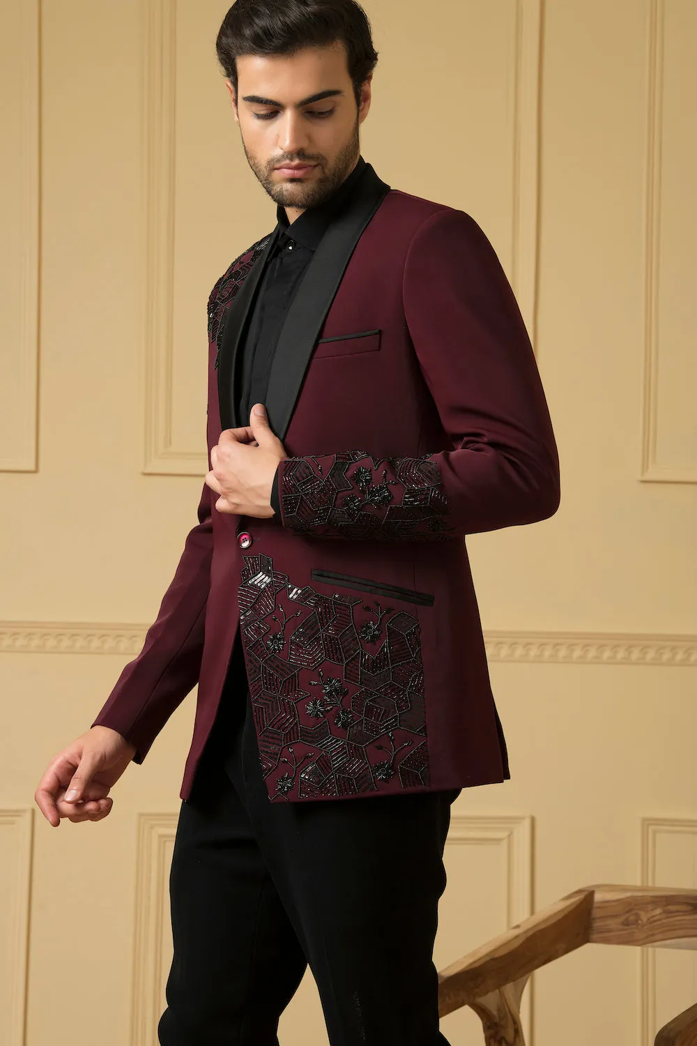 Men's Maroon Beads Blazer - Hilo Design