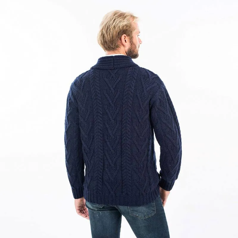 Mens Shawl Neck Merino Wool Aran Cardigan