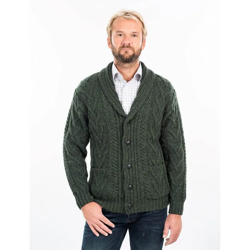 Mens Shawl Neck Merino Wool Aran Cardigan