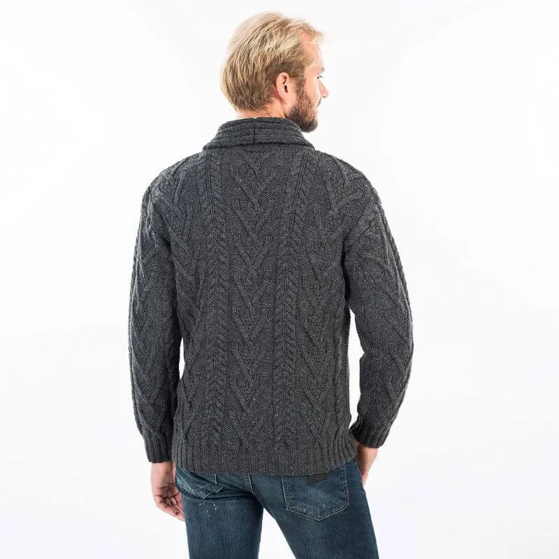 Mens Shawl Neck Merino Wool Aran Cardigan