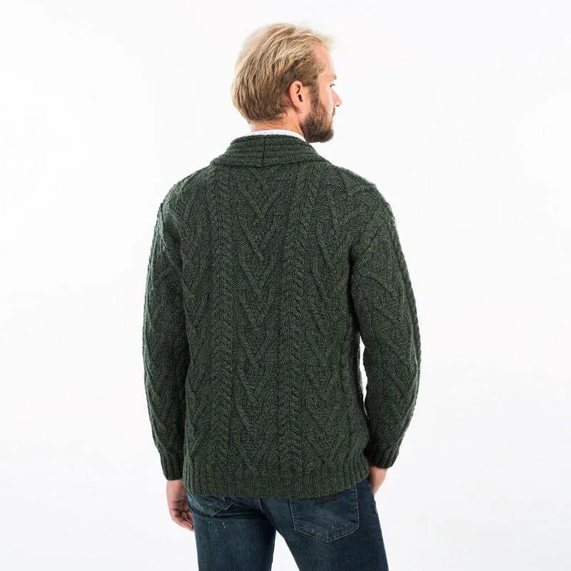 Mens Shawl Neck Merino Wool Aran Cardigan