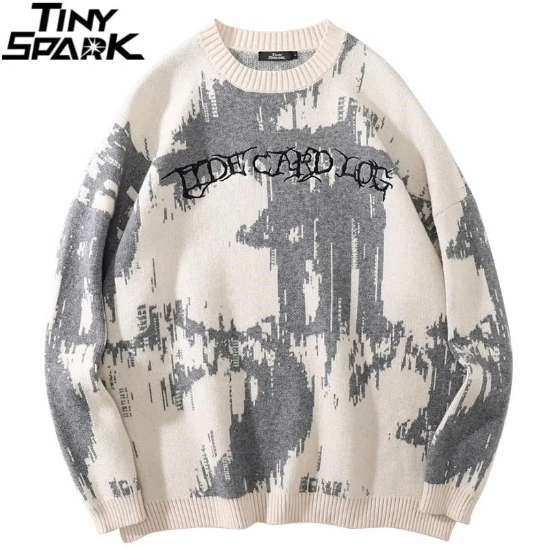 Men's Streetwear Knitted Sweater Pullover with Embroidery