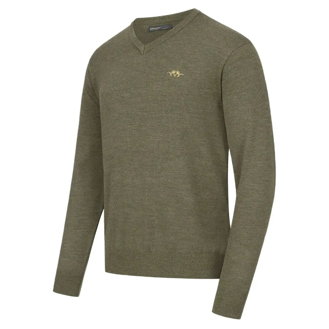 Merino V-Neck Sweater - Dark Olive by Blaser