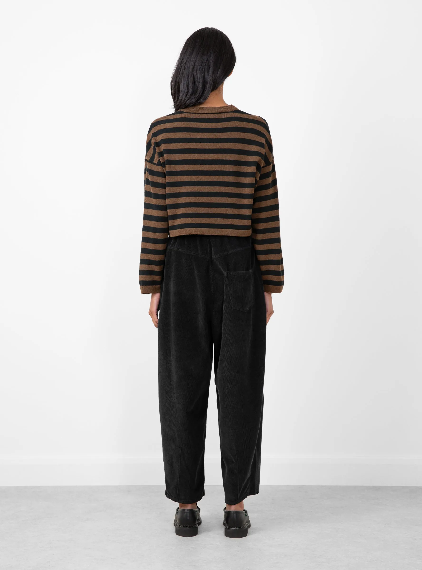 Merino Wool Striped Cardigan Brown