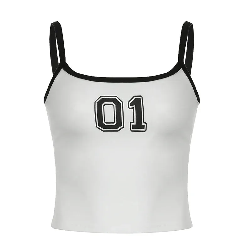 Metaversmall Casual Fitness Strap Stitching Summer Camisole Crop Tops Cute Digital Print Sporty Chic Basic Women's Top Mini Tanks