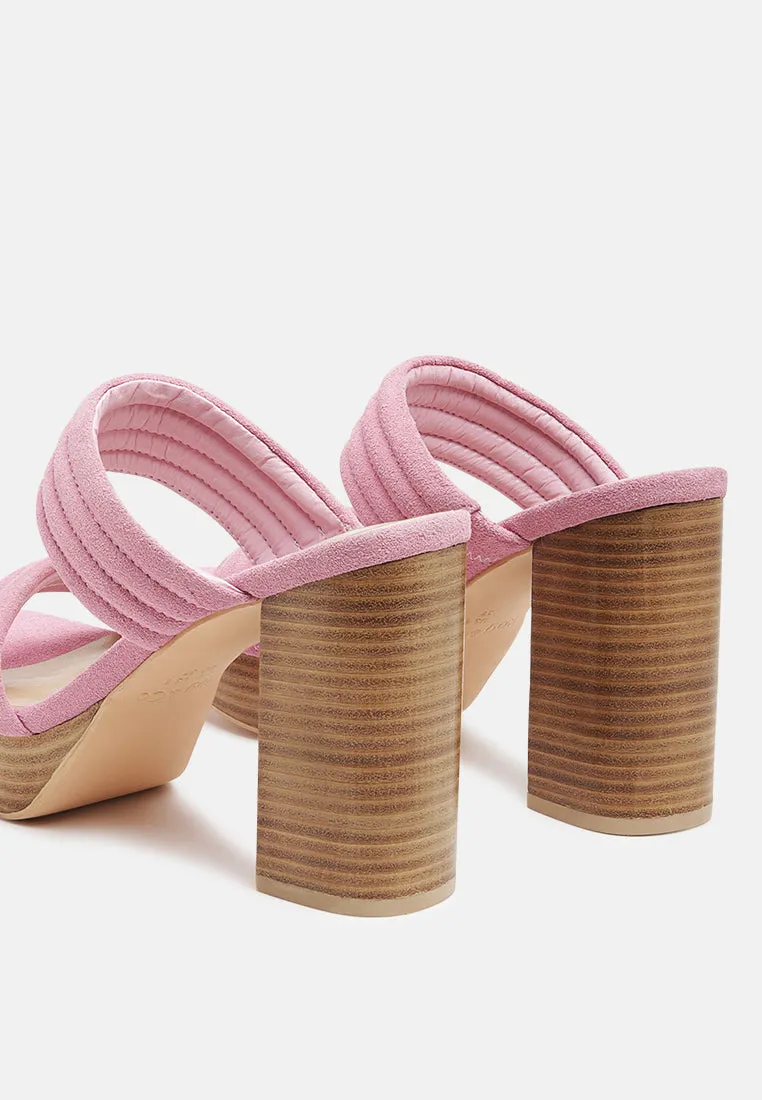 MILLE-FEUX Suede Slip-On Block Heeled Sandal In Pink