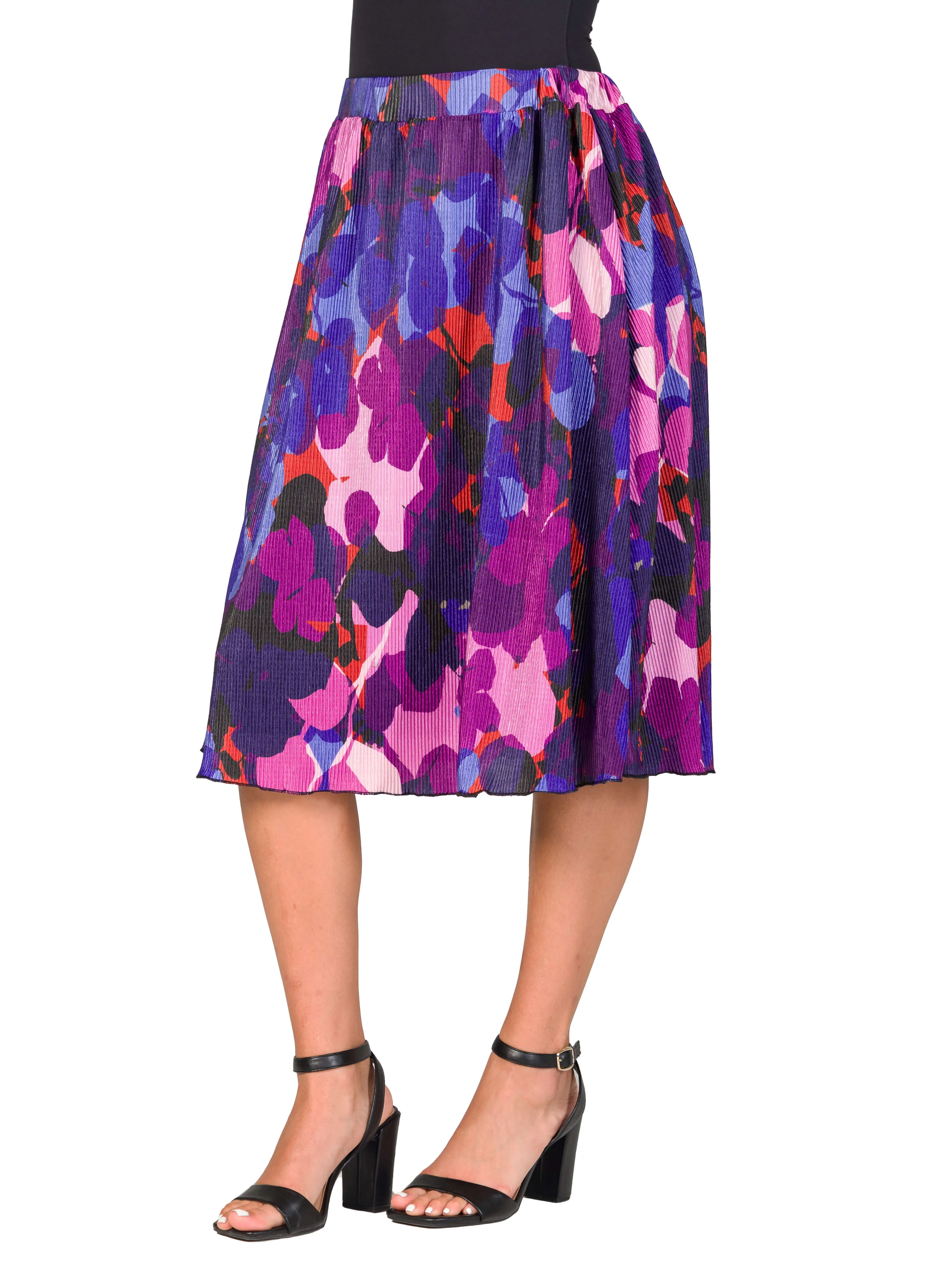 Multicolor Accordion Pleated Elastic Waistband Party Midi Skirt