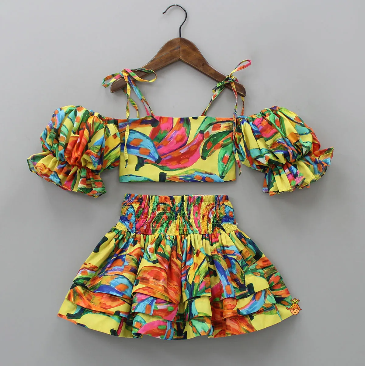 Multicolour Smocked Back Top With Elasticated Skirt And Head Band