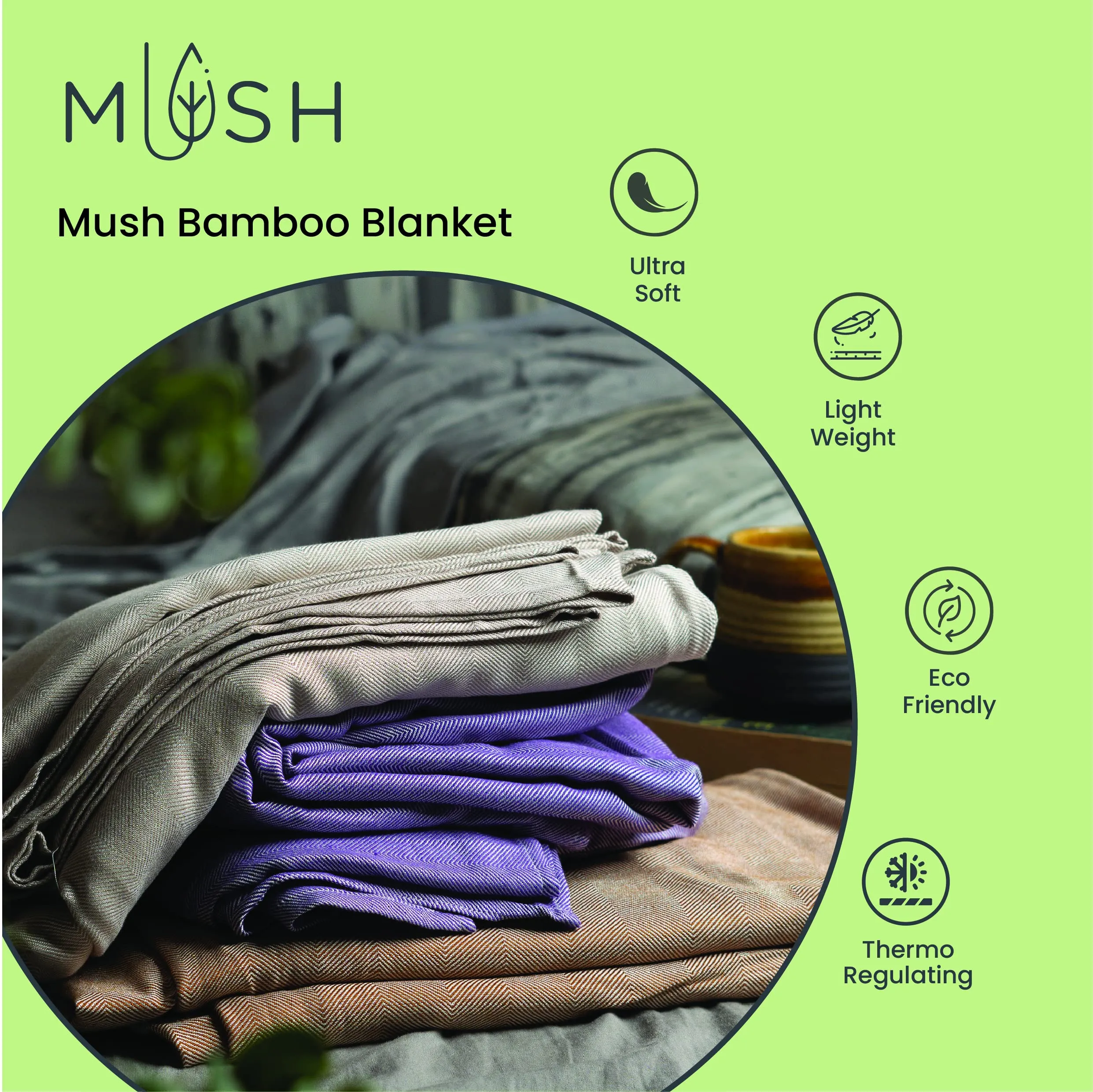 Mush Ultra-Soft, Light Weight & Thermoregulating, All Season 100% Bamboo Blanket & Dohar (Brown, Large - 5 x 7.5 ft)