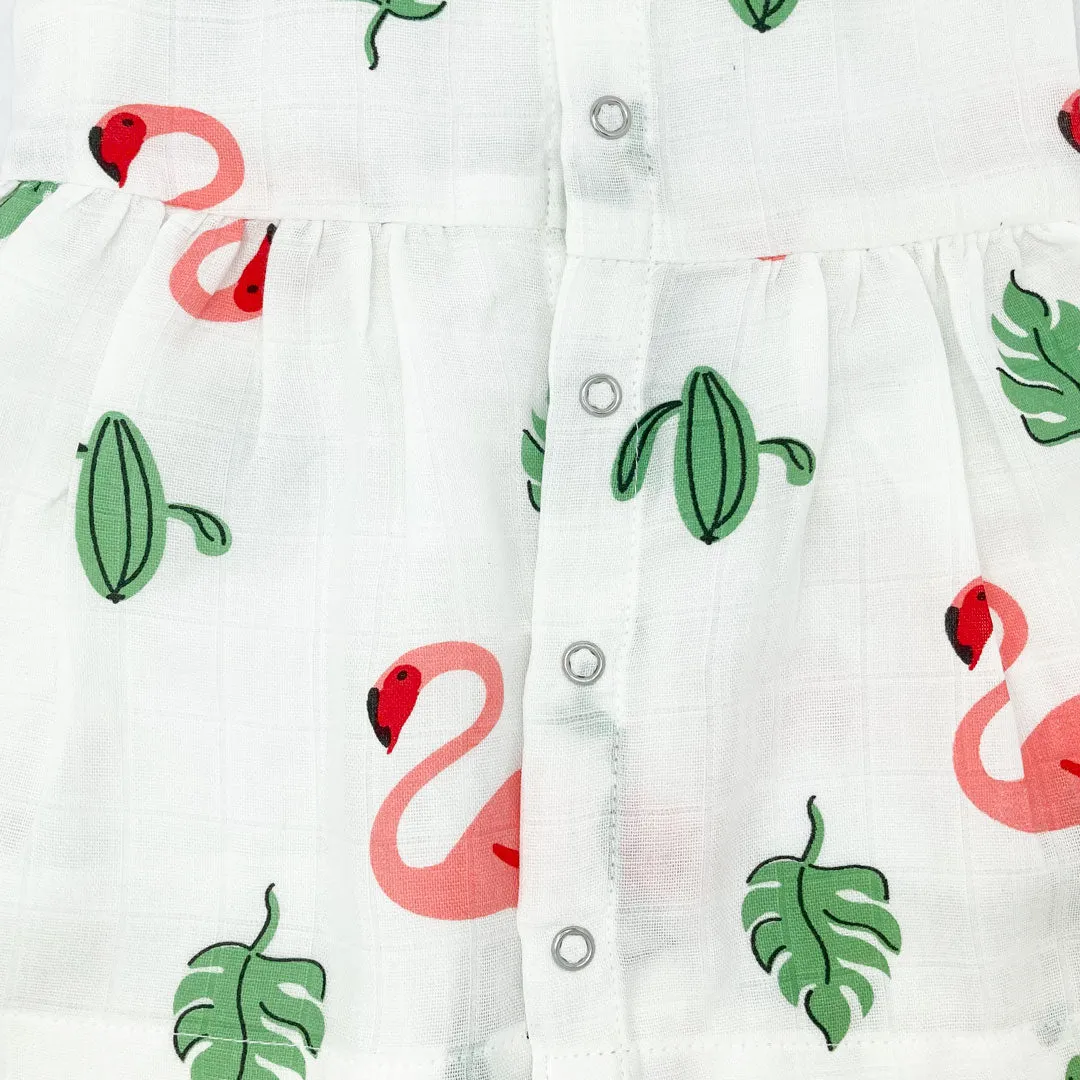 Muslin Frock for Baby Girl - Sleeveless  100% Organic Cotton Flamingos