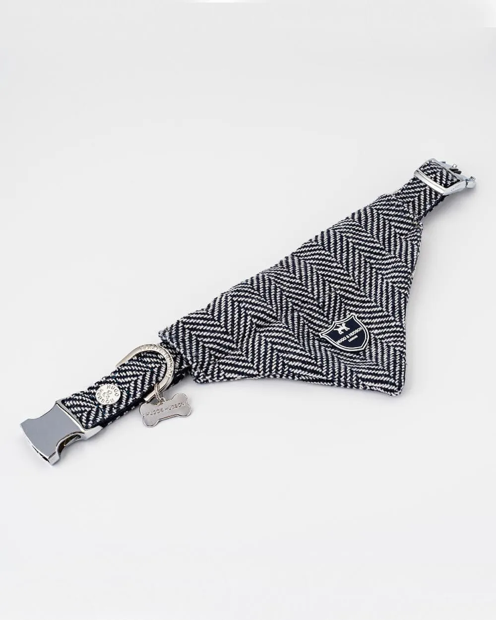 Navy Herringbone Tweed Dog Bandana