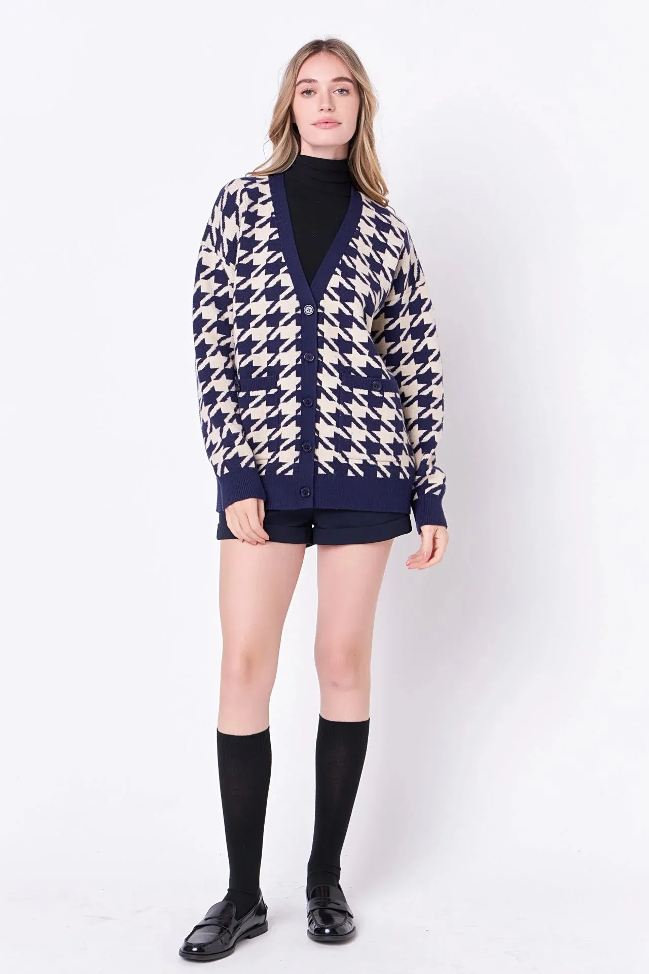 Navy Houndstooth Cardi - FINAL SALE