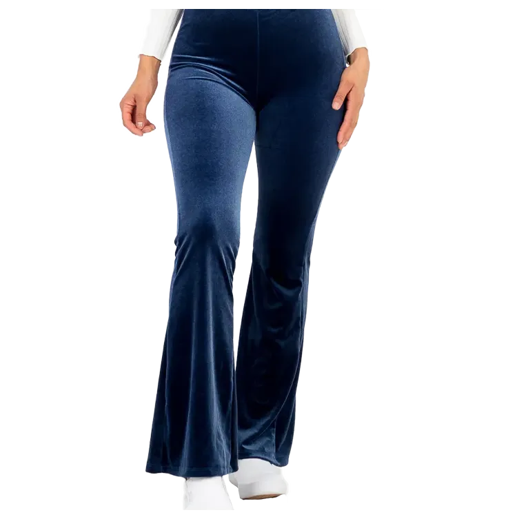 Navy Velour Flared Leggings