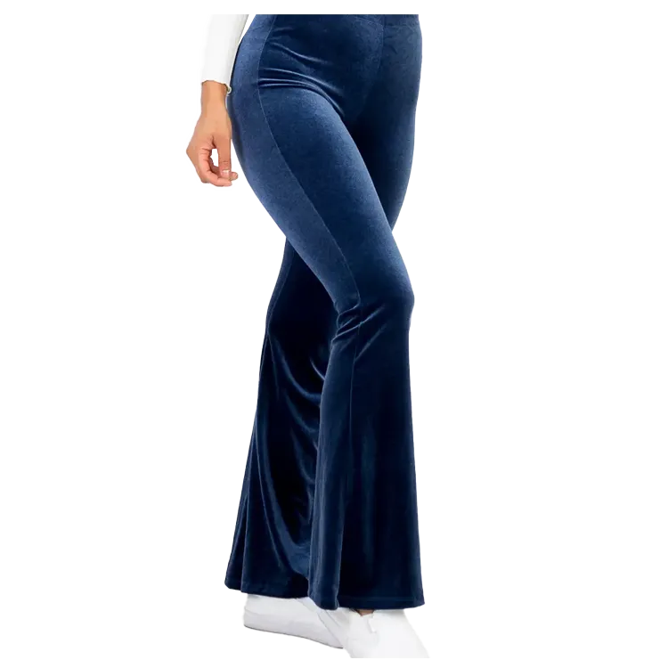 Navy Velour Flared Leggings