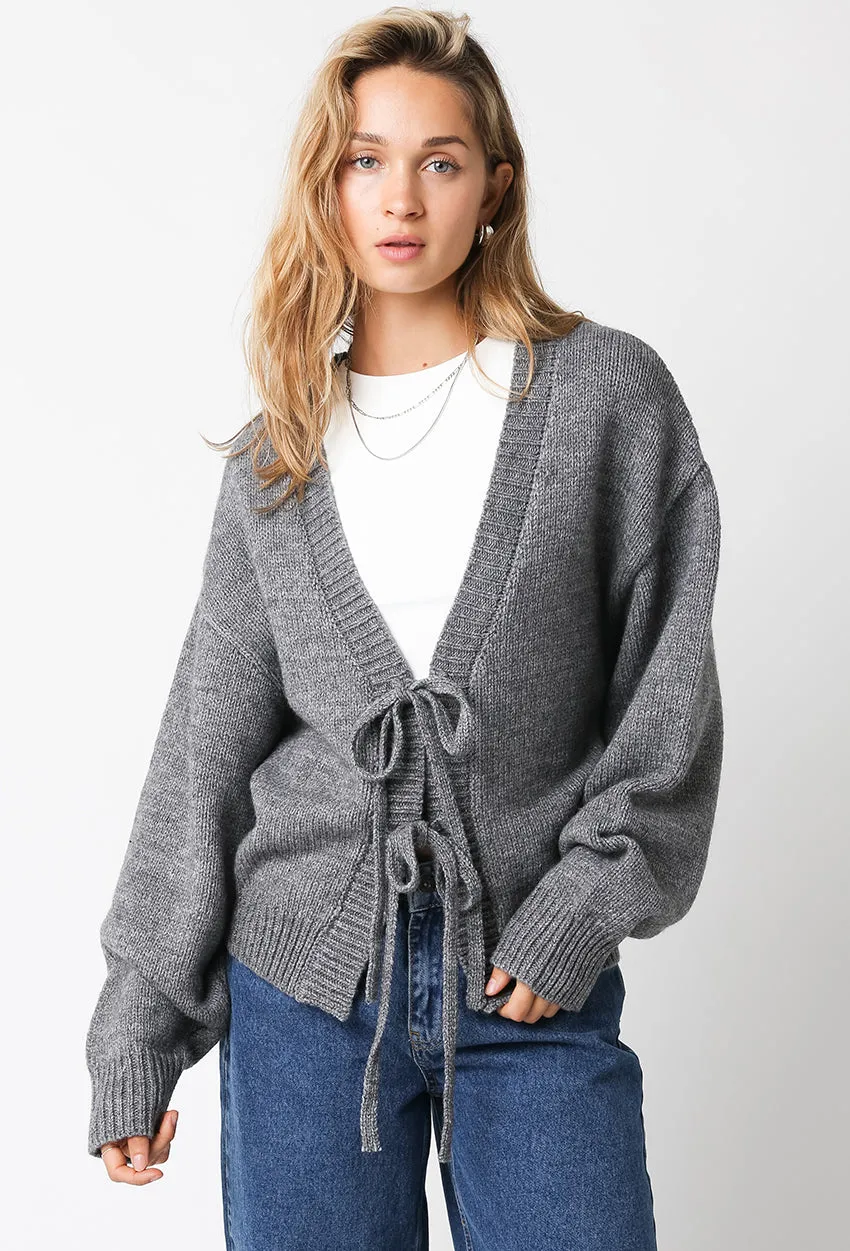 Olivaceous Tie Front Cardigan GREY