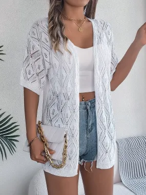 Openwork Open Front Half Sleeve Cardigan