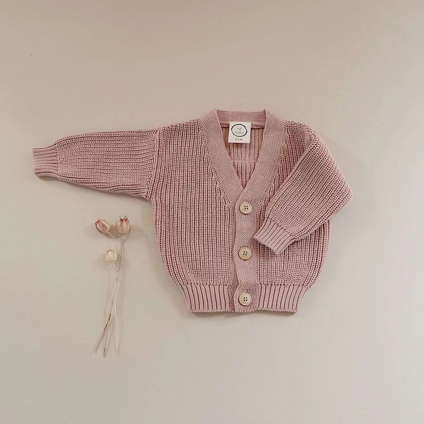 Organic Knit Cardigan - Dusty Rose