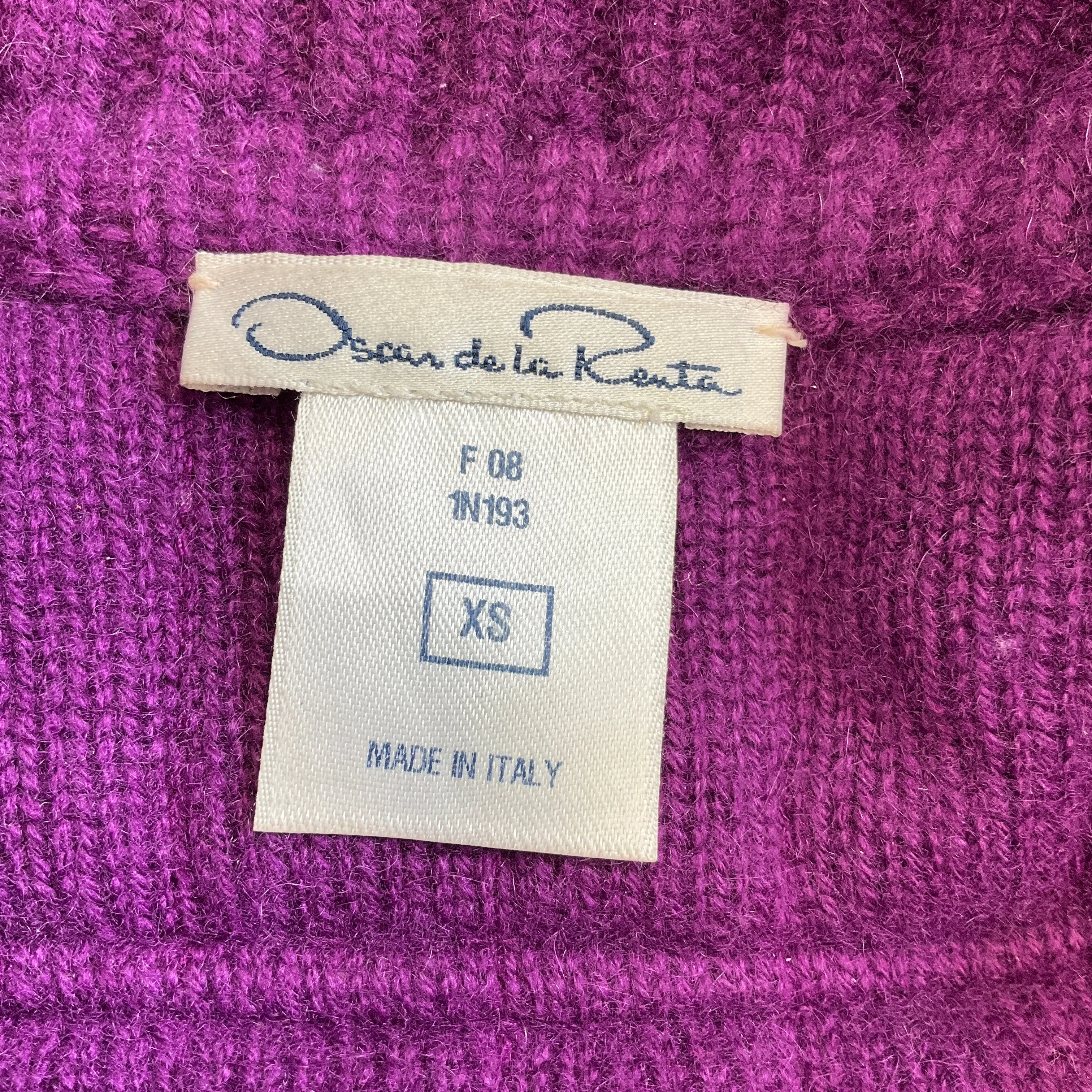 Oscar de la Renta Purple Fall 2008 Ribbed Knit Cashmere Cardigan Sweater