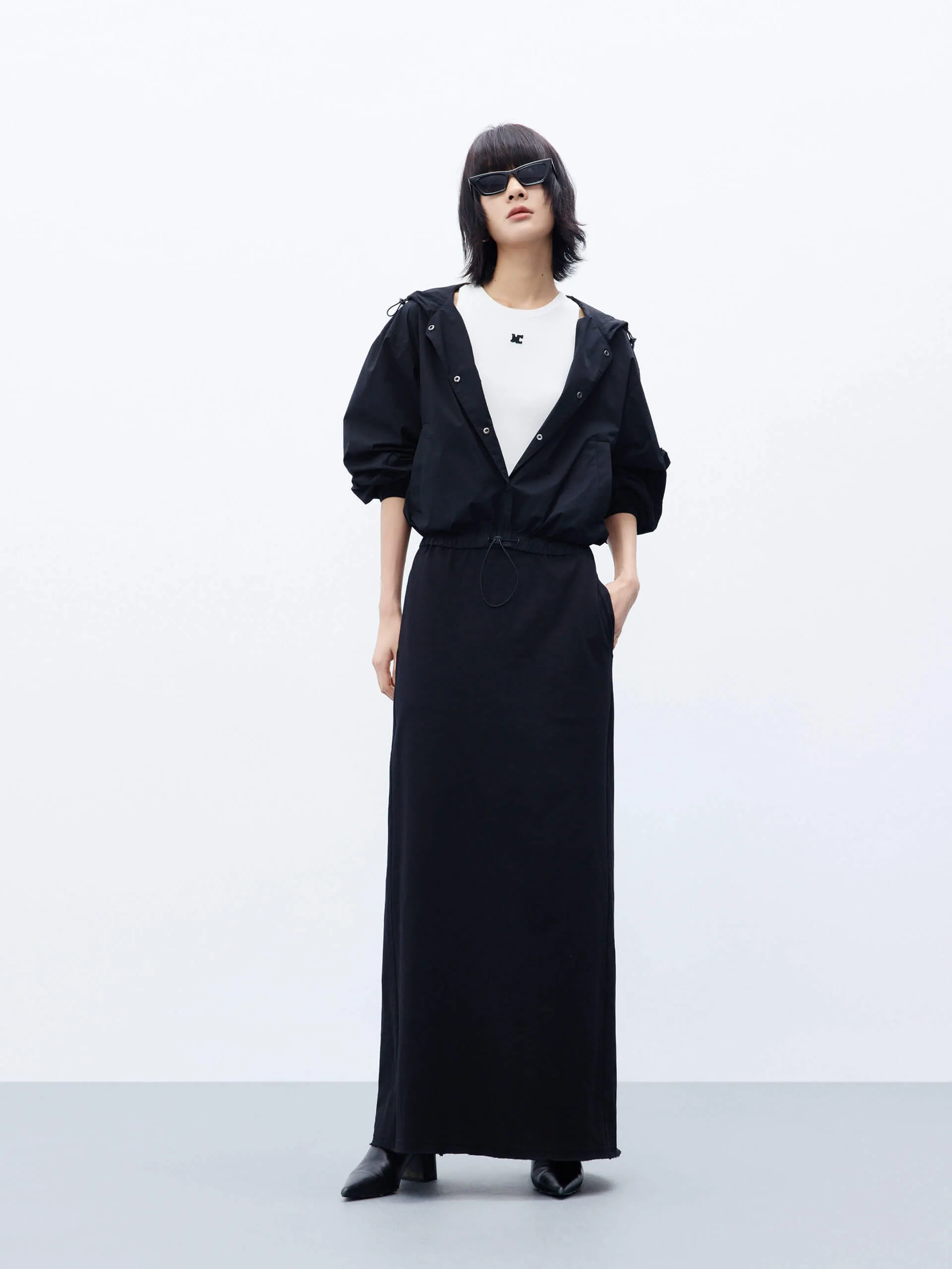 Paneled Hood Maxi Dress