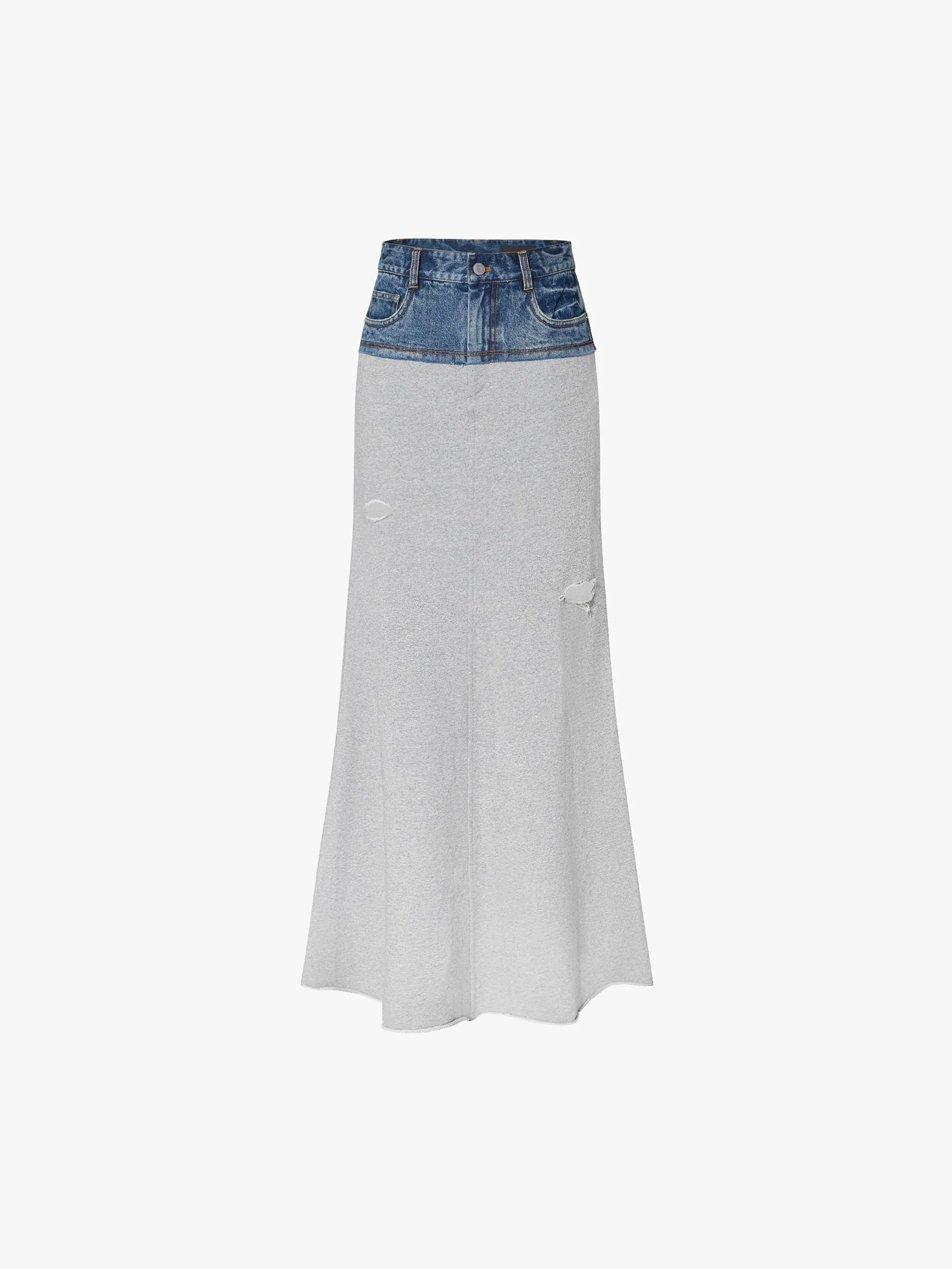 Paneled Ripped Detail Skirt