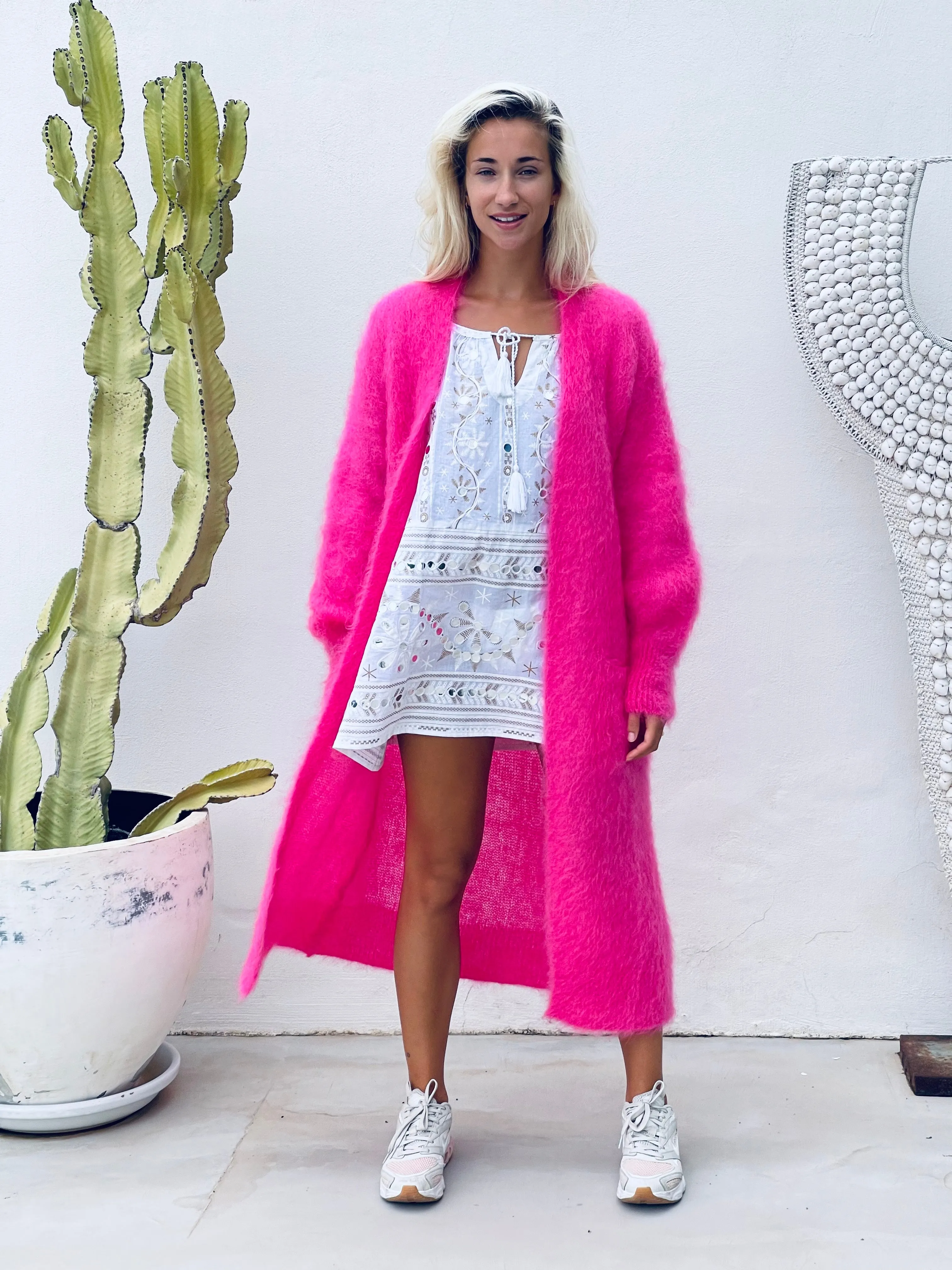 Paris Mohair Long Cardigan - Hot Pink