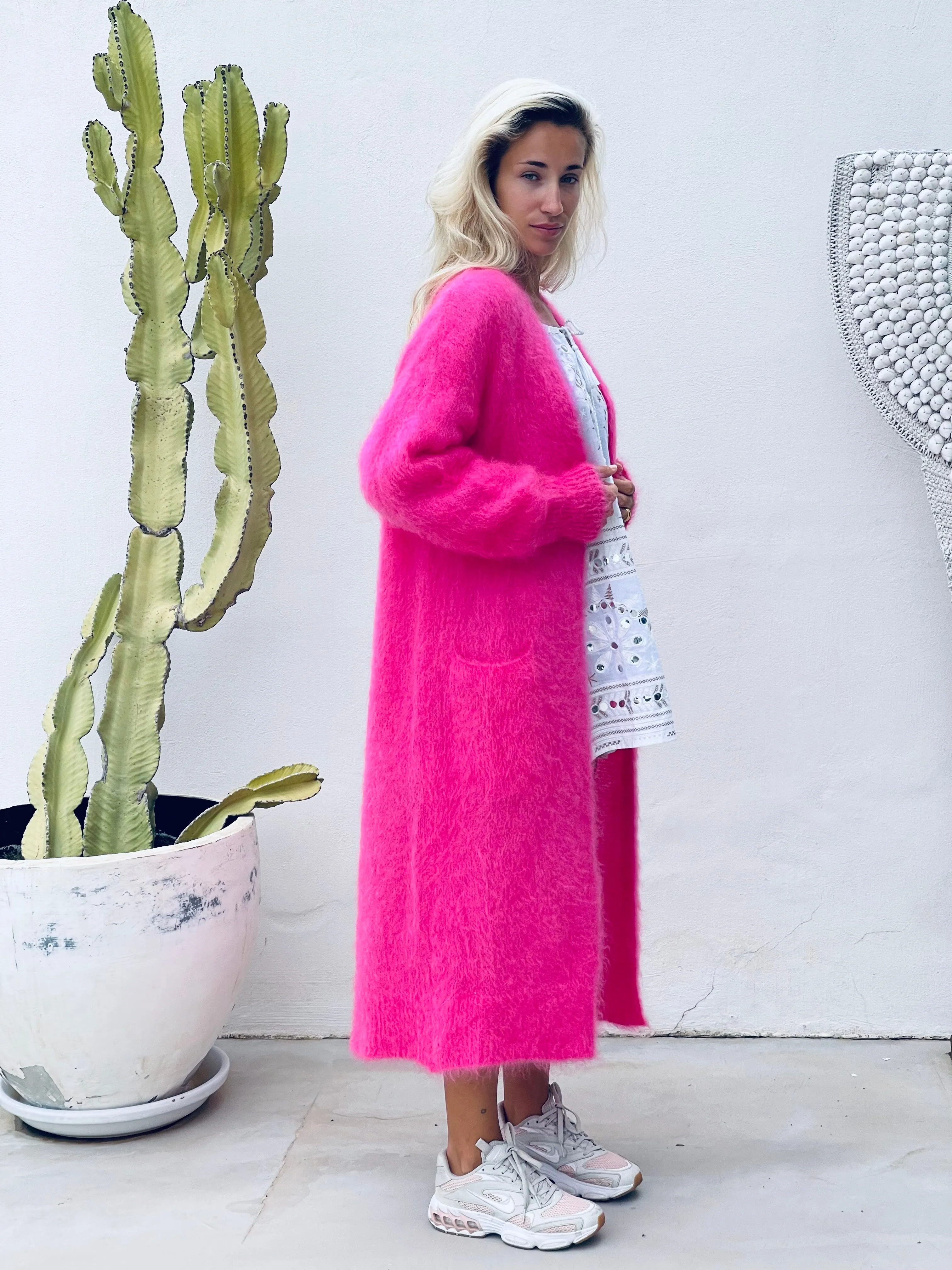 Paris Mohair Long Cardigan - Hot Pink