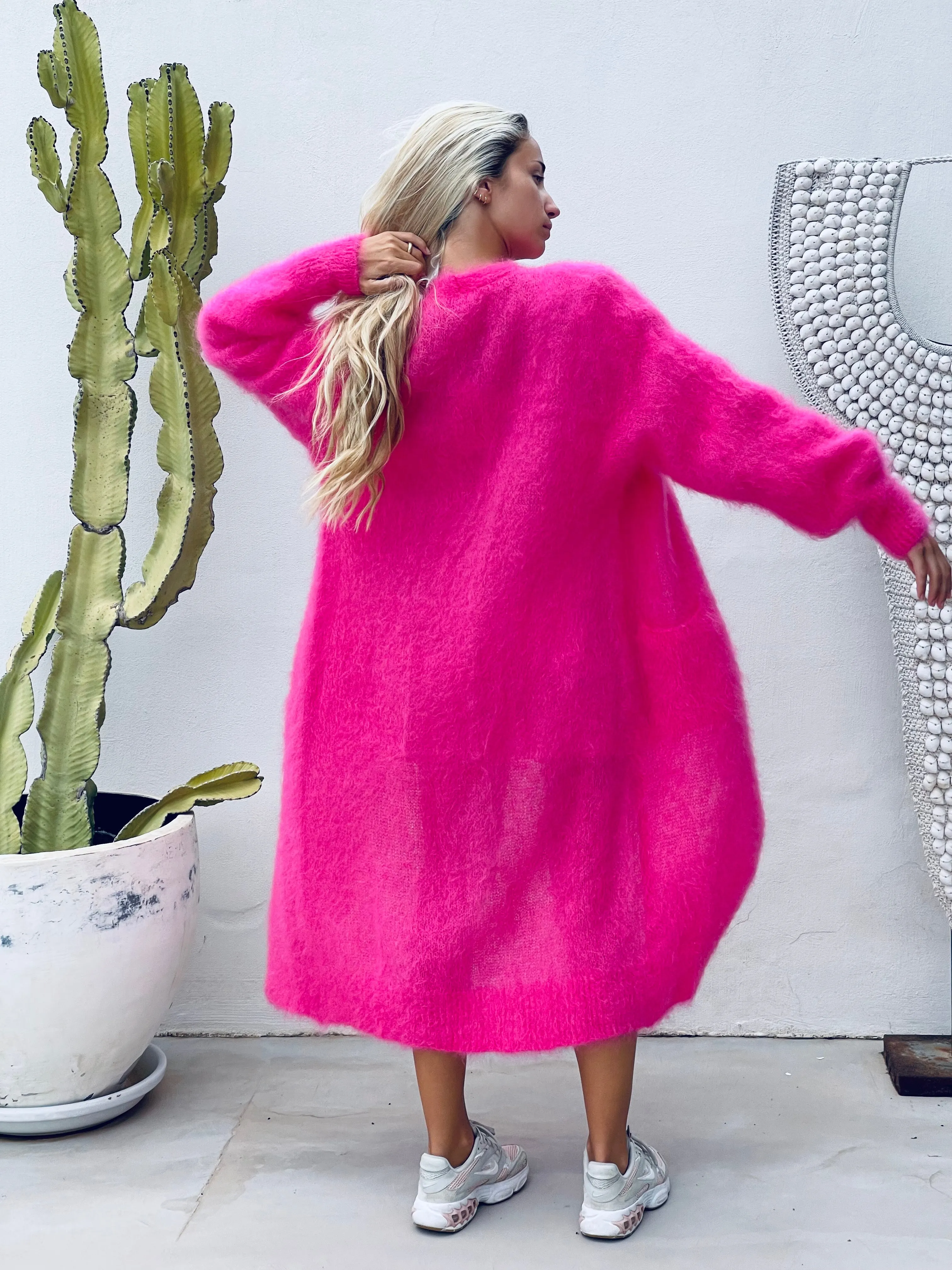 Paris Mohair Long Cardigan - Hot Pink