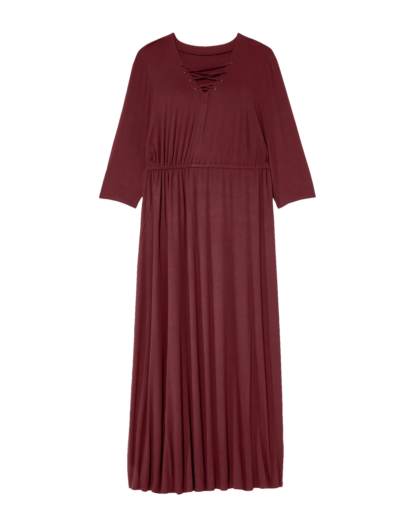 Pearland 3/4 Sleeve Cutout Neck Maxi Dress with Elastic Waist | Purple